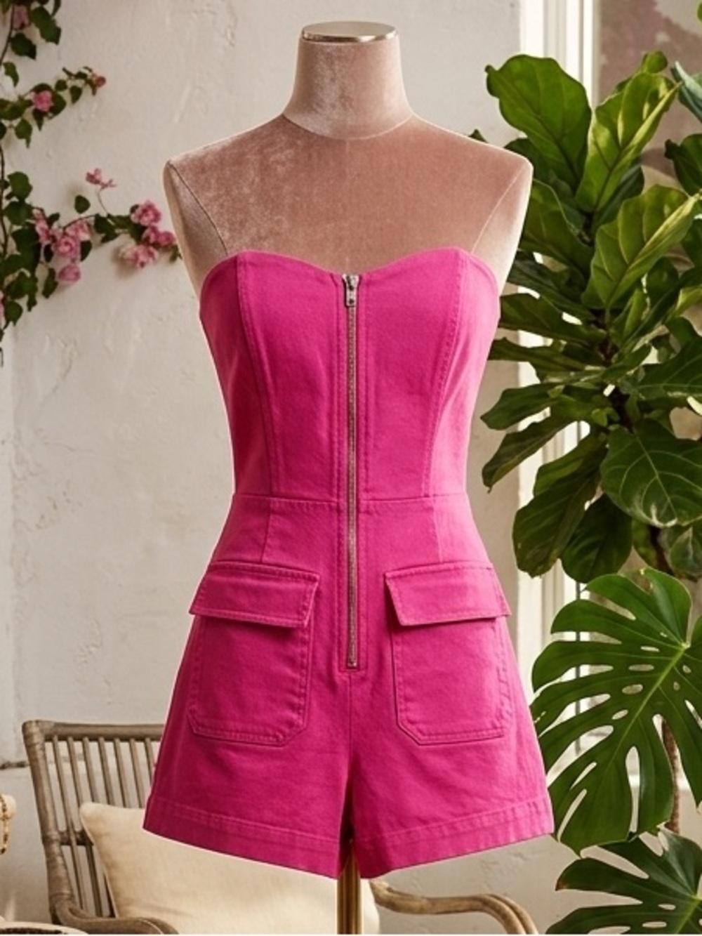 Robin K Heritage Pink Romper with Front Zip